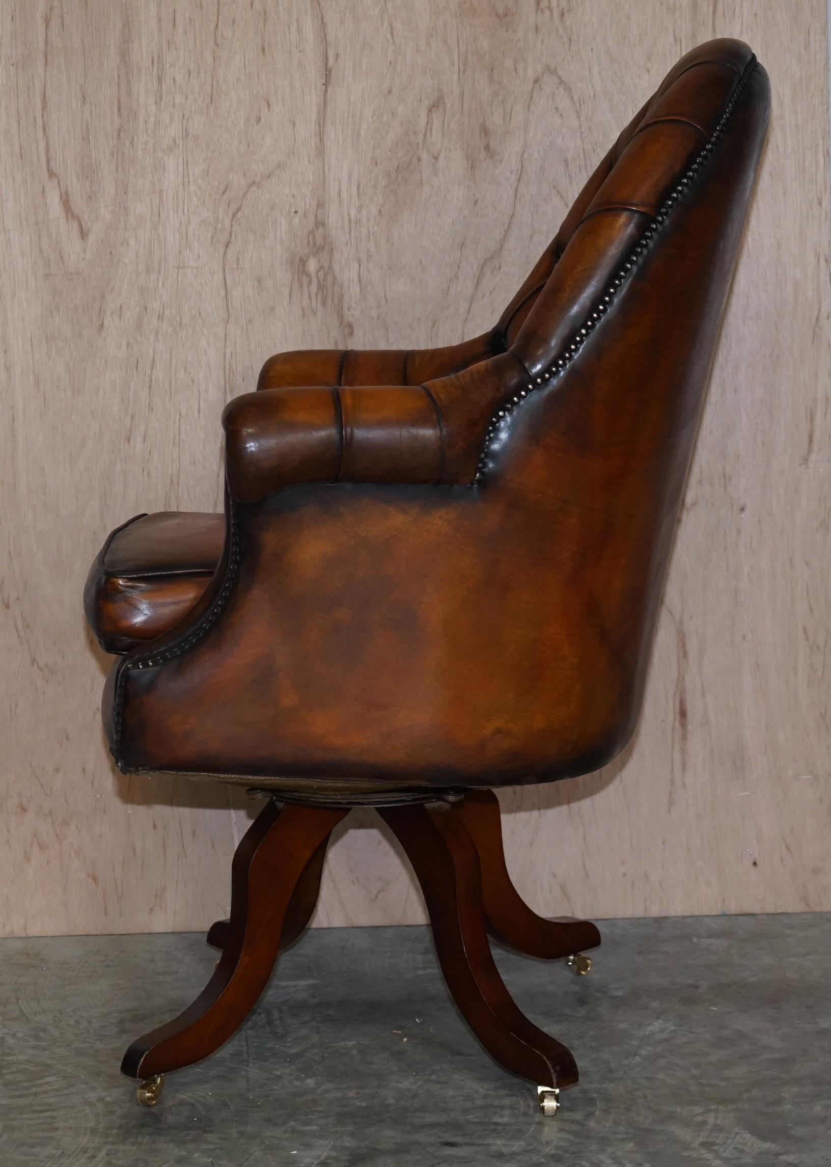 Restored Godfather Cigar Brown Leather Chesterfield Directors Captains Armchair 6