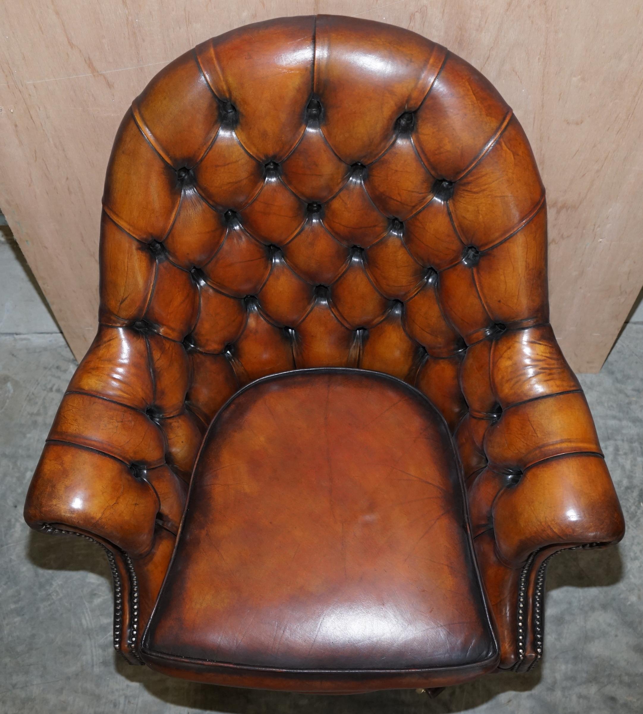 English Restored Godfather Cigar Brown Leather Chesterfield Directors Captains Armchair