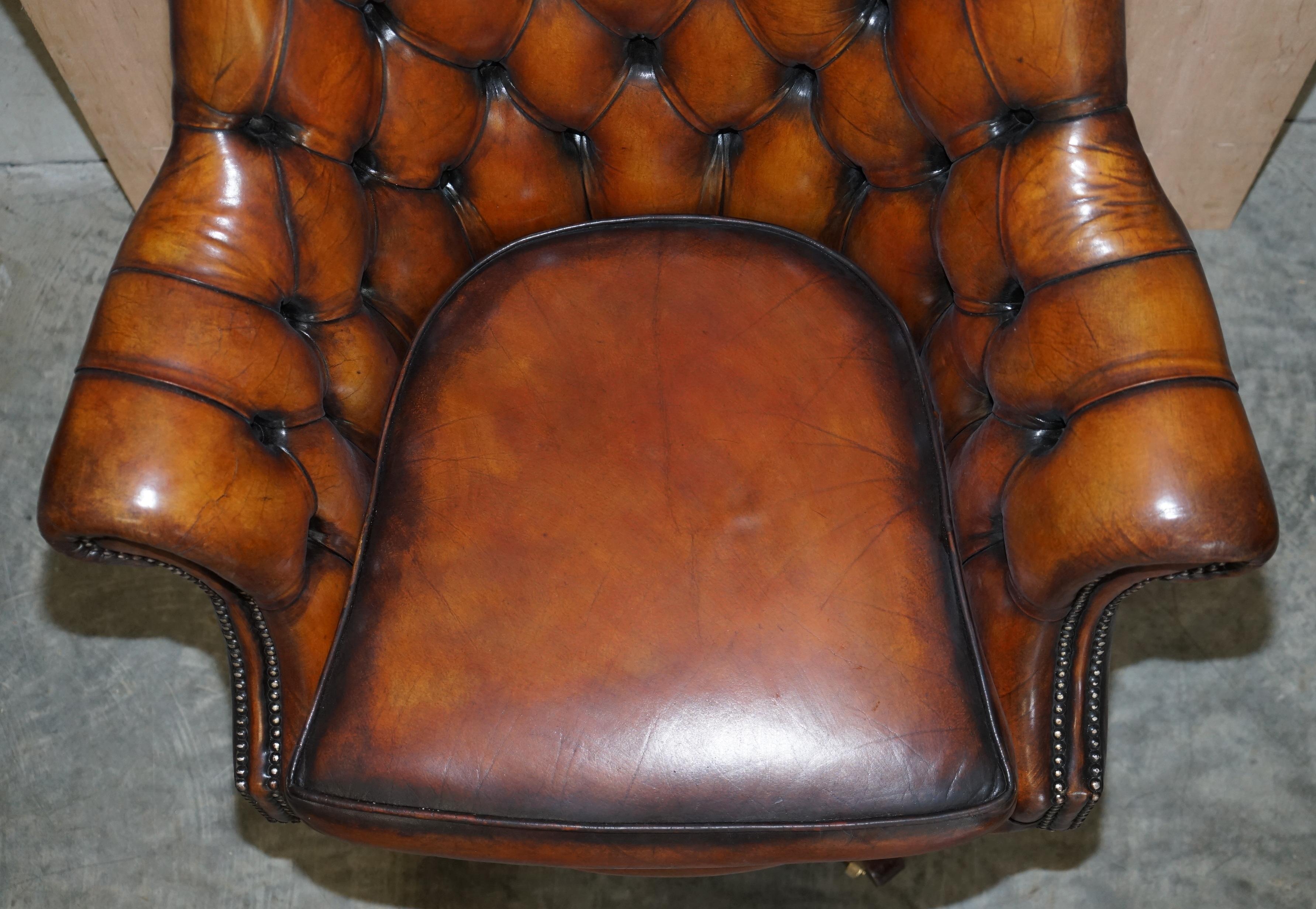 Hand-Crafted Restored Godfather Cigar Brown Leather Chesterfield Directors Captains Armchair
