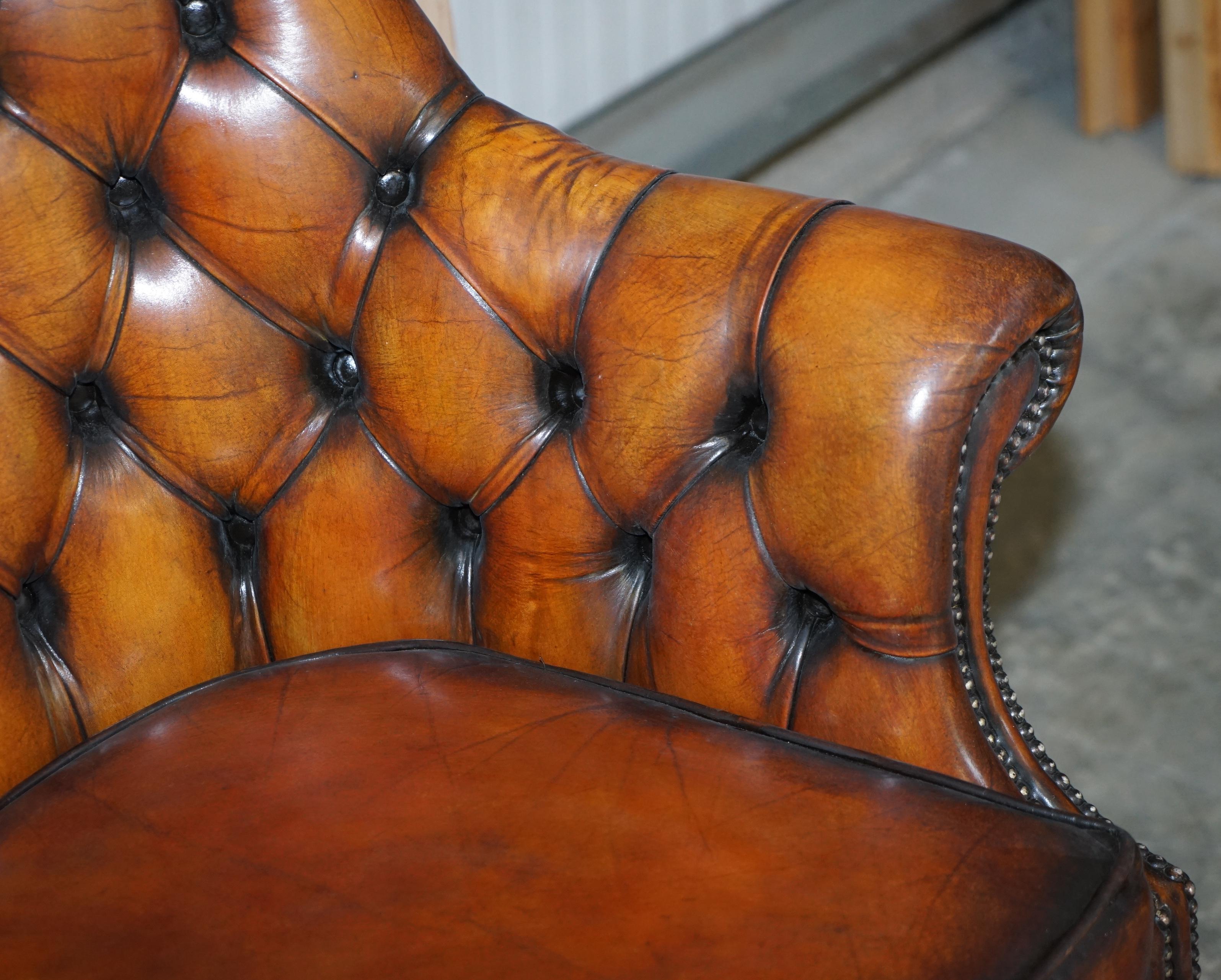 Late 19th Century Restored Godfather Cigar Brown Leather Chesterfield Directors Captains Armchair