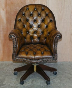 Restored Godfather Cigar Brown Leather Chesterfield Directors Chair