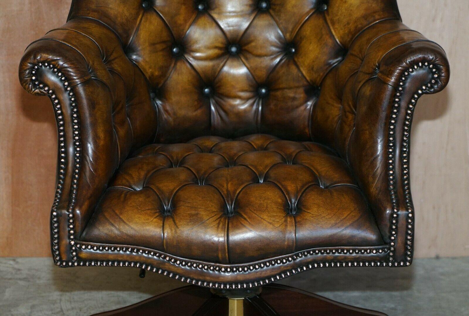 Art Deco  Restored Godfather Cigar Brown Leather Chesterfield Directors Chair
