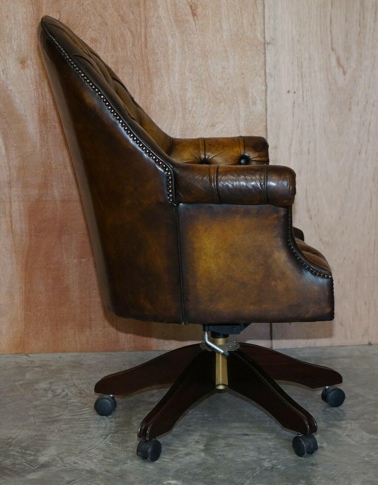 English Restored Godfather Cigar Brown Leather Chesterfield Directors Chair
