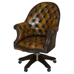  Restored Godfather Cigar Brown Leather Chesterfield Directors Chair