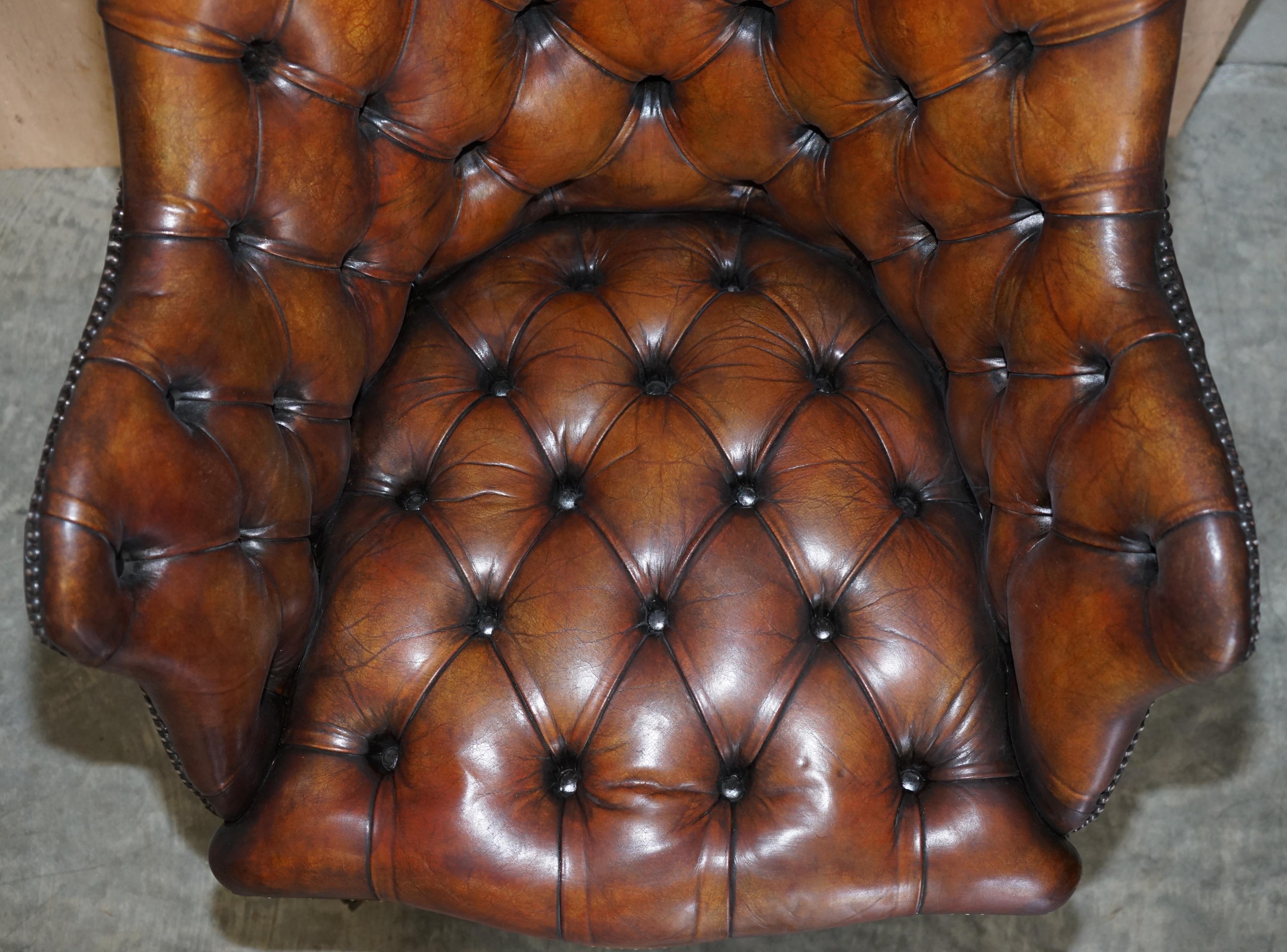 Art Deco Restored Godfather Hillcrest Cigar Brown Leather Chesterfield Directors Chair