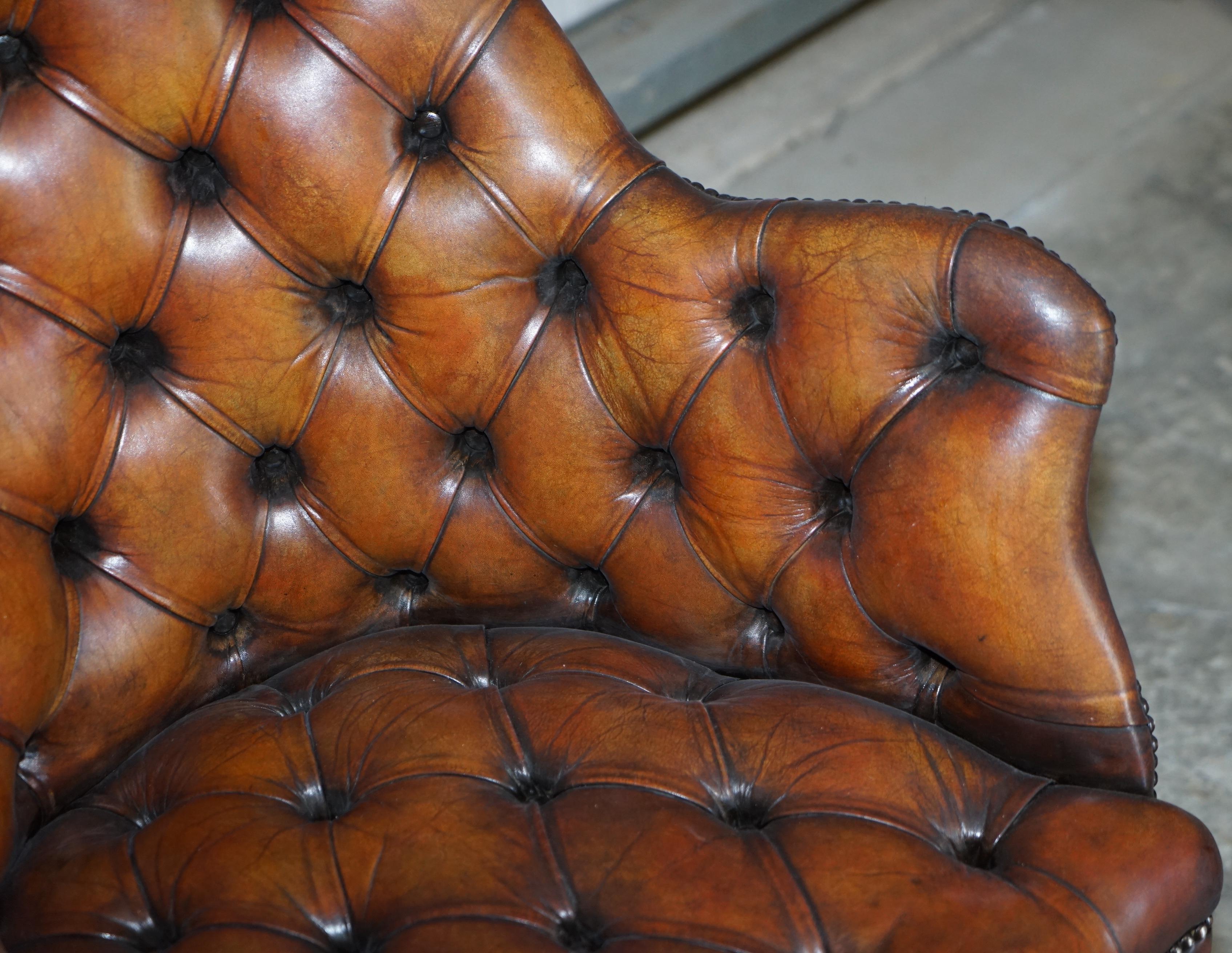 English Restored Godfather Hillcrest Cigar Brown Leather Chesterfield Directors Chair