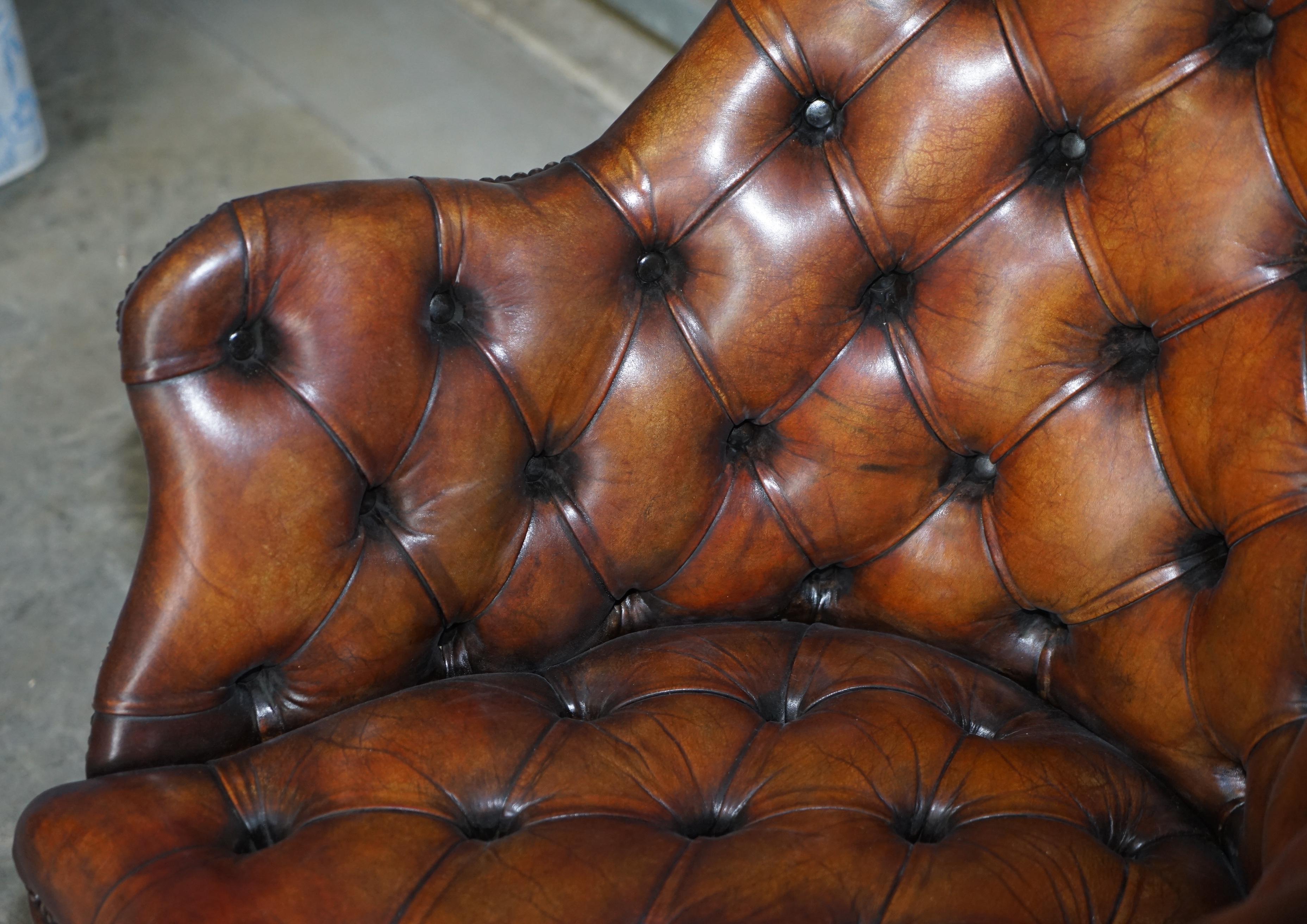 Hand-Crafted Restored Godfather Hillcrest Cigar Brown Leather Chesterfield Directors Chair