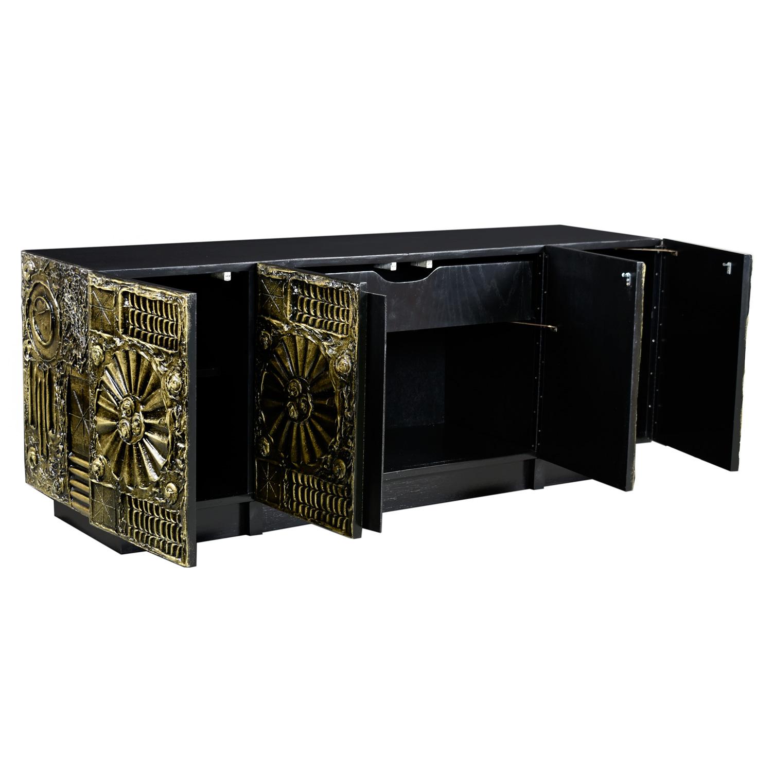 Restored Gold Brutalist Credenza by Adrian Pearsall for Craft Associates For Sale 8