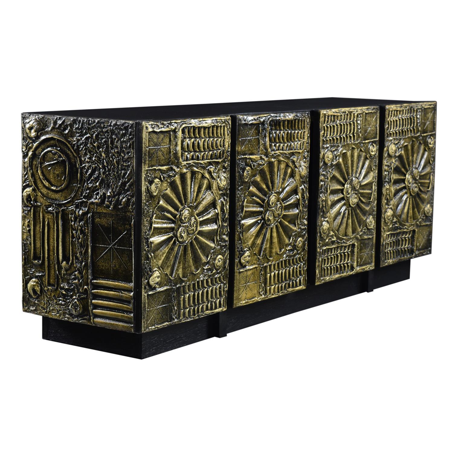 Restored Gold Brutalist Credenza by Adrian Pearsall for Craft Associates For Sale 3