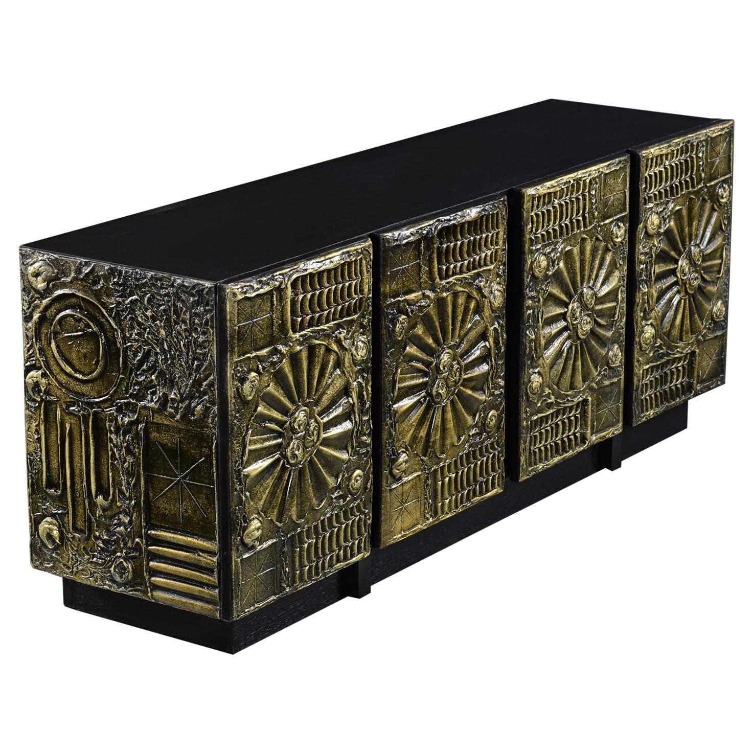 Restored Gold Brutalist Credenza by Adrian Pearsall for Craft Associates