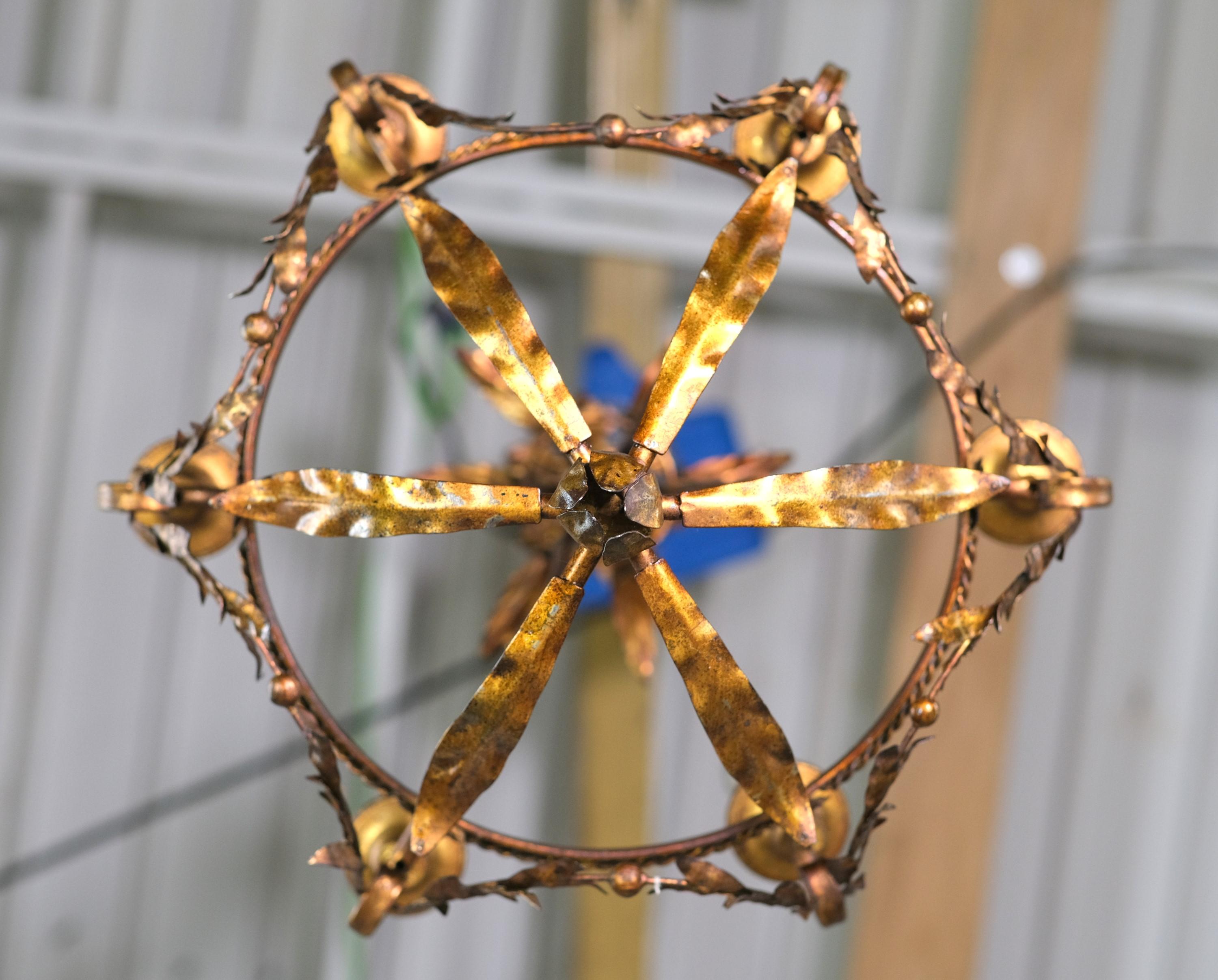 Restored Gold Gilt Wood Chandelier from Italy 6 Arms Crystals 3