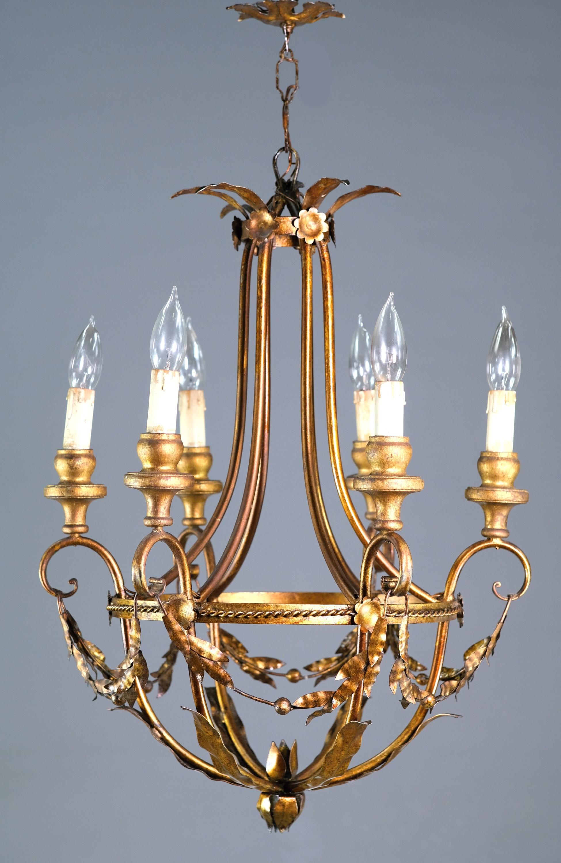 Restored Gold Gilt Wood Chandelier from Italy 6 Arms Crystals 4