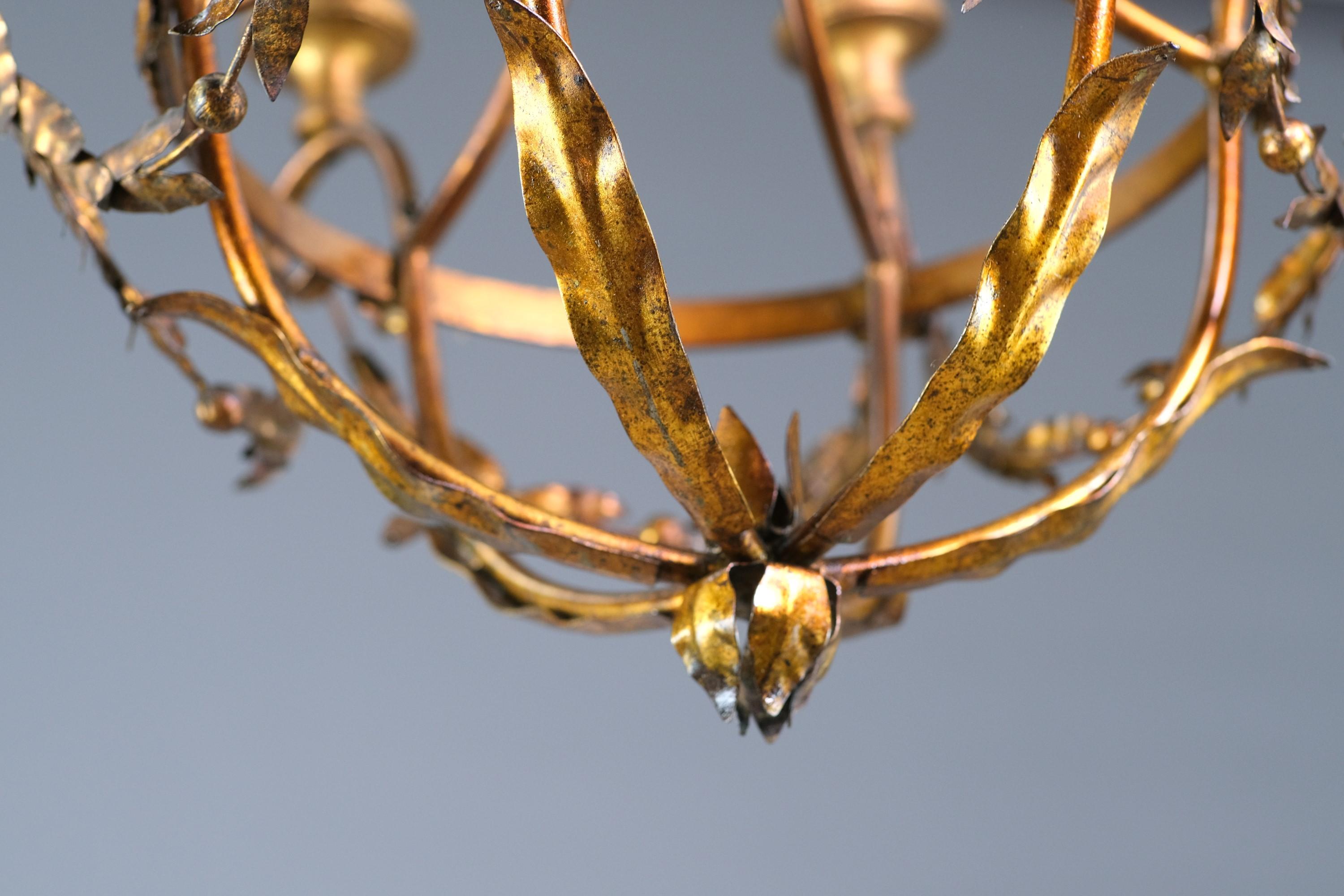 Restored Gold Gilt Wood Chandelier from Italy 6 Arms Crystals 1