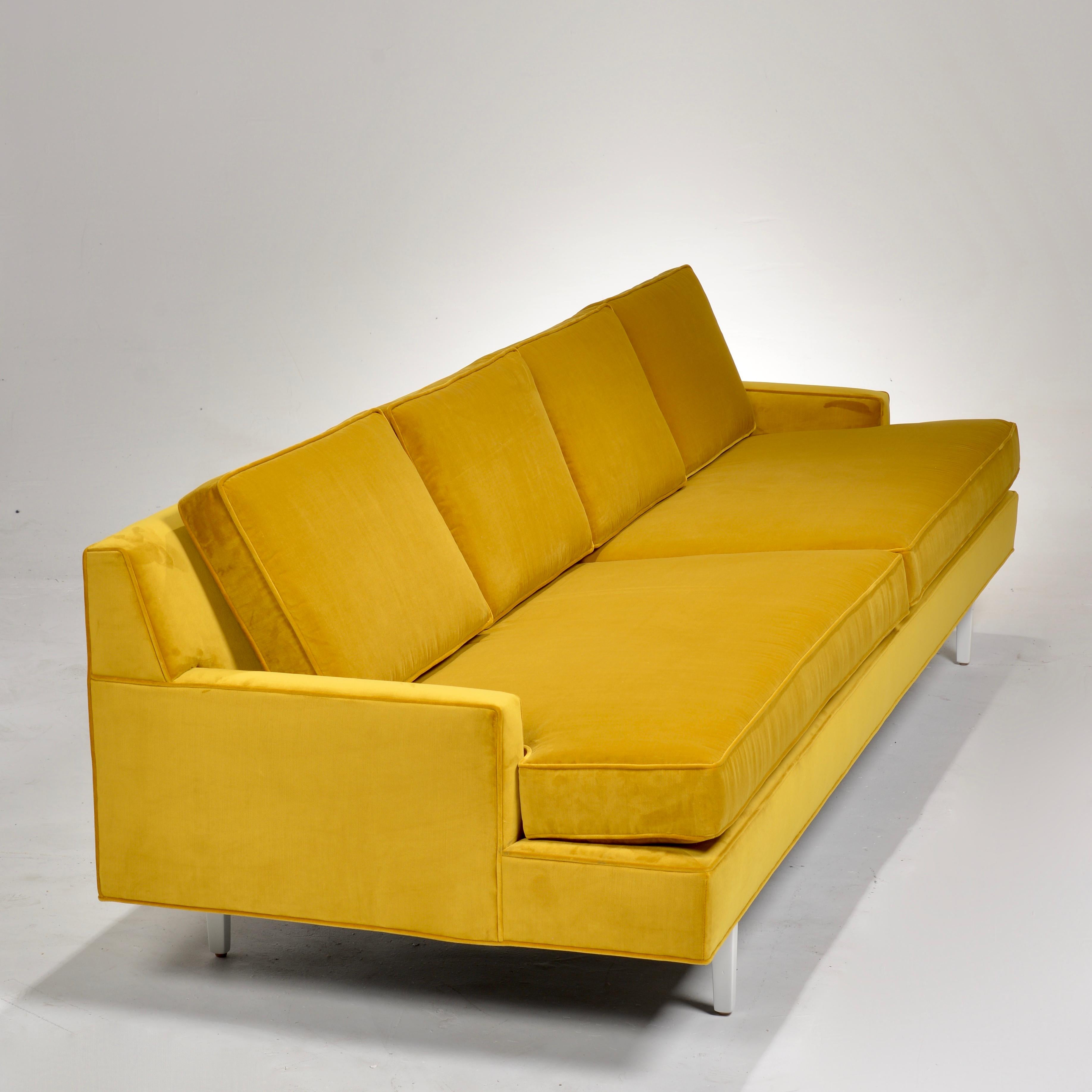 Mid-Century Modern Restored Gold Velvet Custom Sofa Attributed to Richard Neutra for Dunbar
