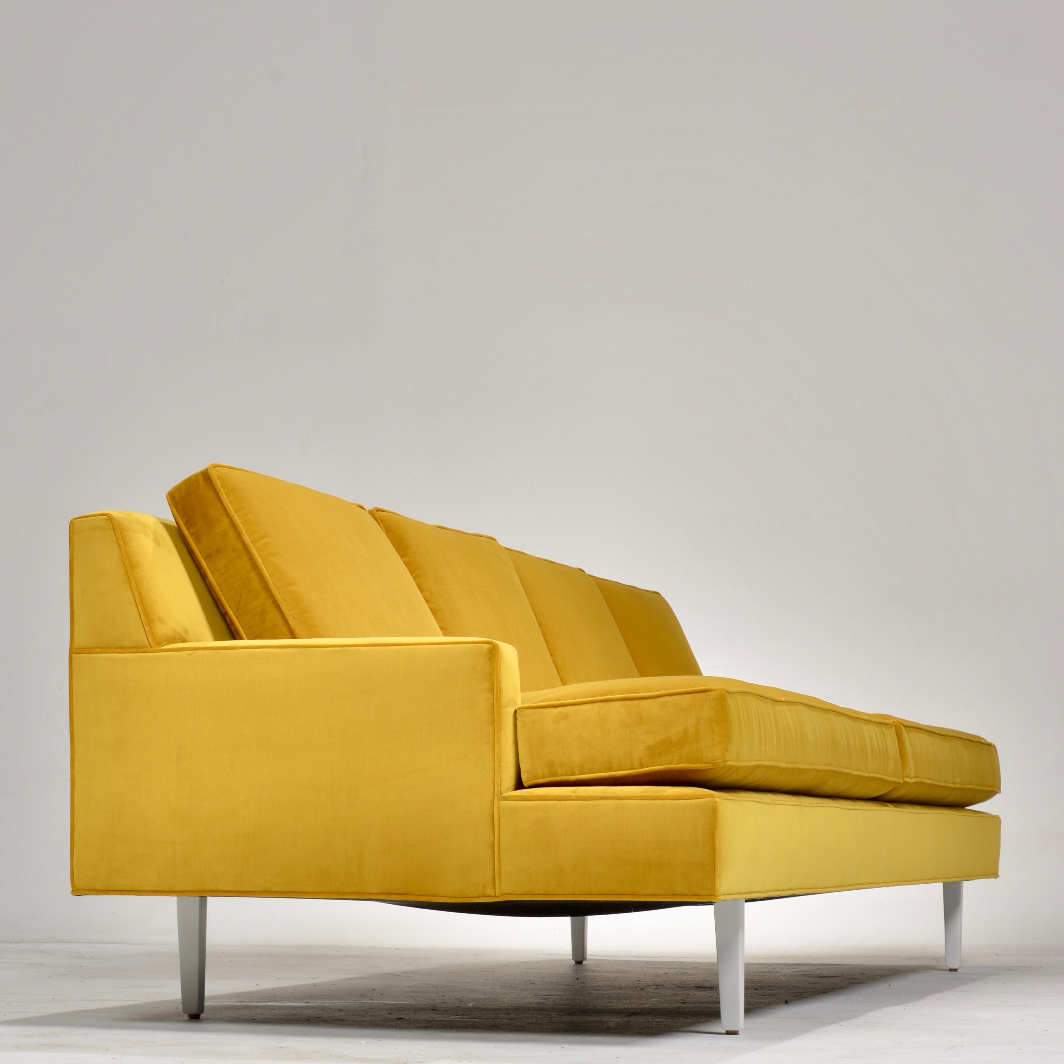 American Restored Gold Velvet Custom Sofa Attributed to Richard Neutra for Dunbar