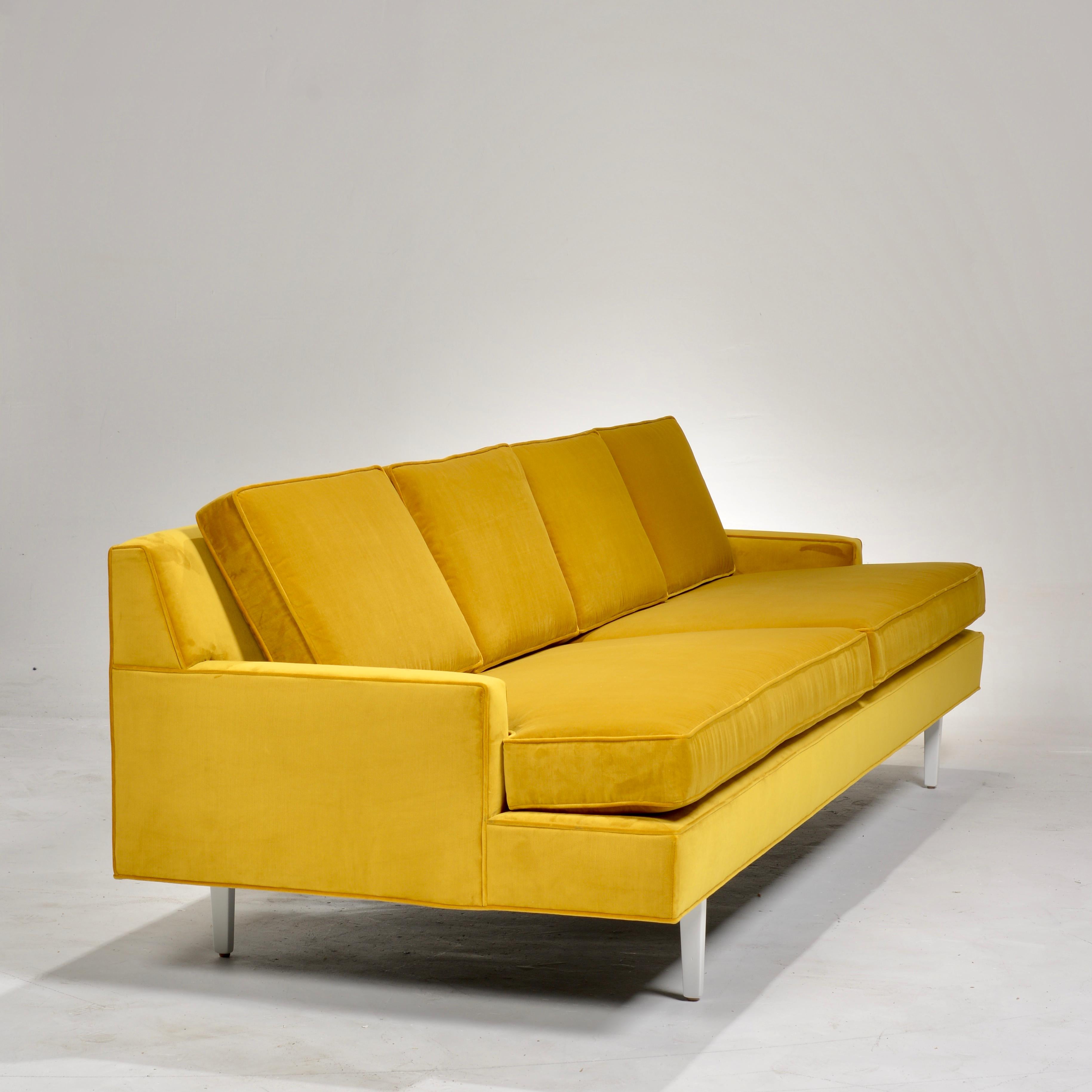 Restored Gold Velvet Custom Sofa Attributed to Richard Neutra for Dunbar In Excellent Condition In Los Angeles, CA