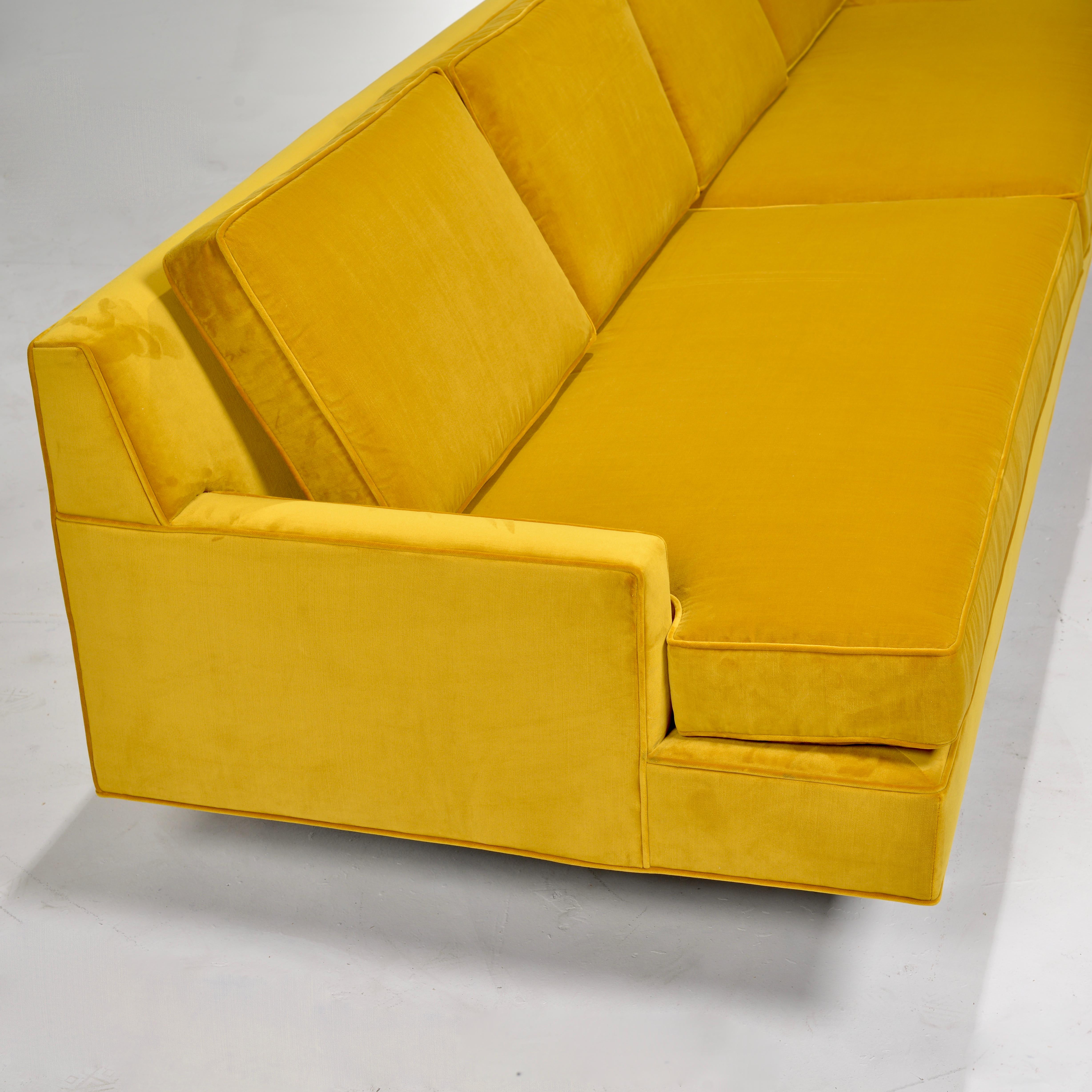 Mid-20th Century Restored Gold Velvet Custom Sofa Attributed to Richard Neutra for Dunbar