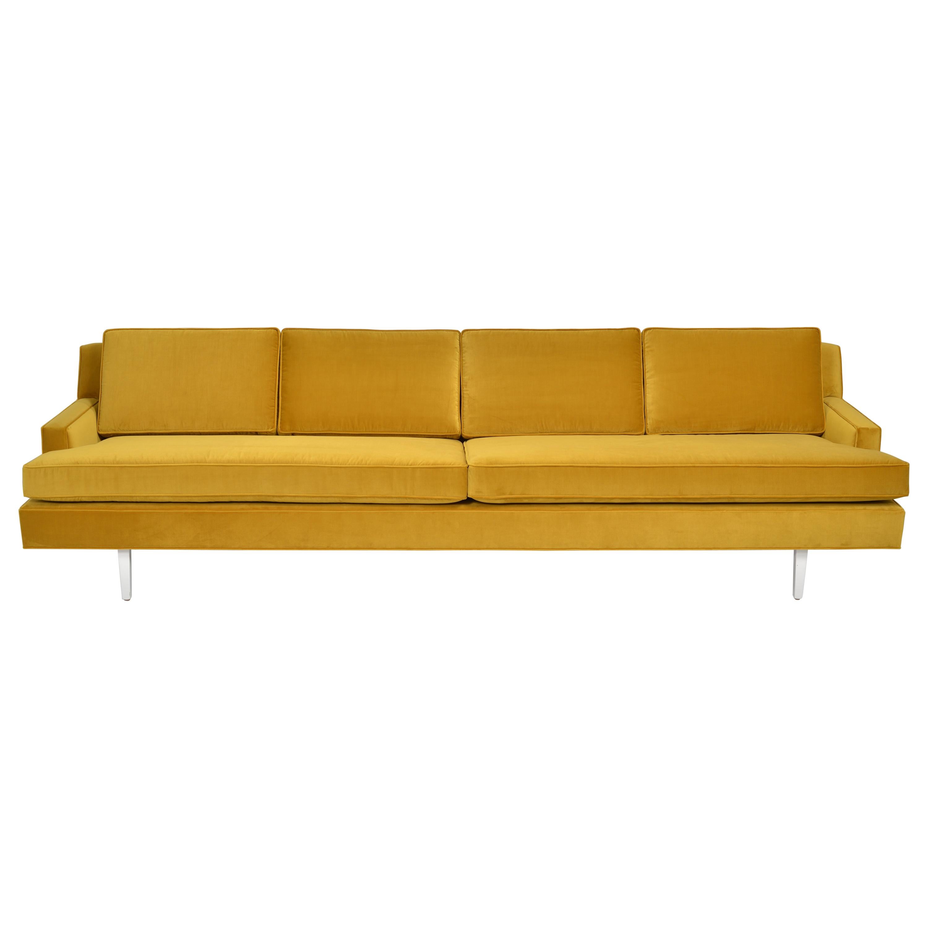 Restored Gold Velvet Custom Sofa Attributed to Richard Neutra for Dunbar