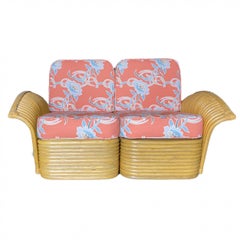 Restored "Golden Girls" Art Deco Rattan Fan Arm Settee, Rare
