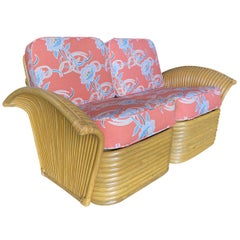 Restored "Golden Girls" Art Deco Rattan Fan Arm Settee, Rare