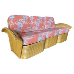 Restored "Golden Girls" Art Deco Rattan Fan Arm Three-Seat Sofa, Rare