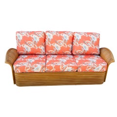 Restored "Golden Girls" Rattan "Fan Arm" Three-Seat One Piece Sofa