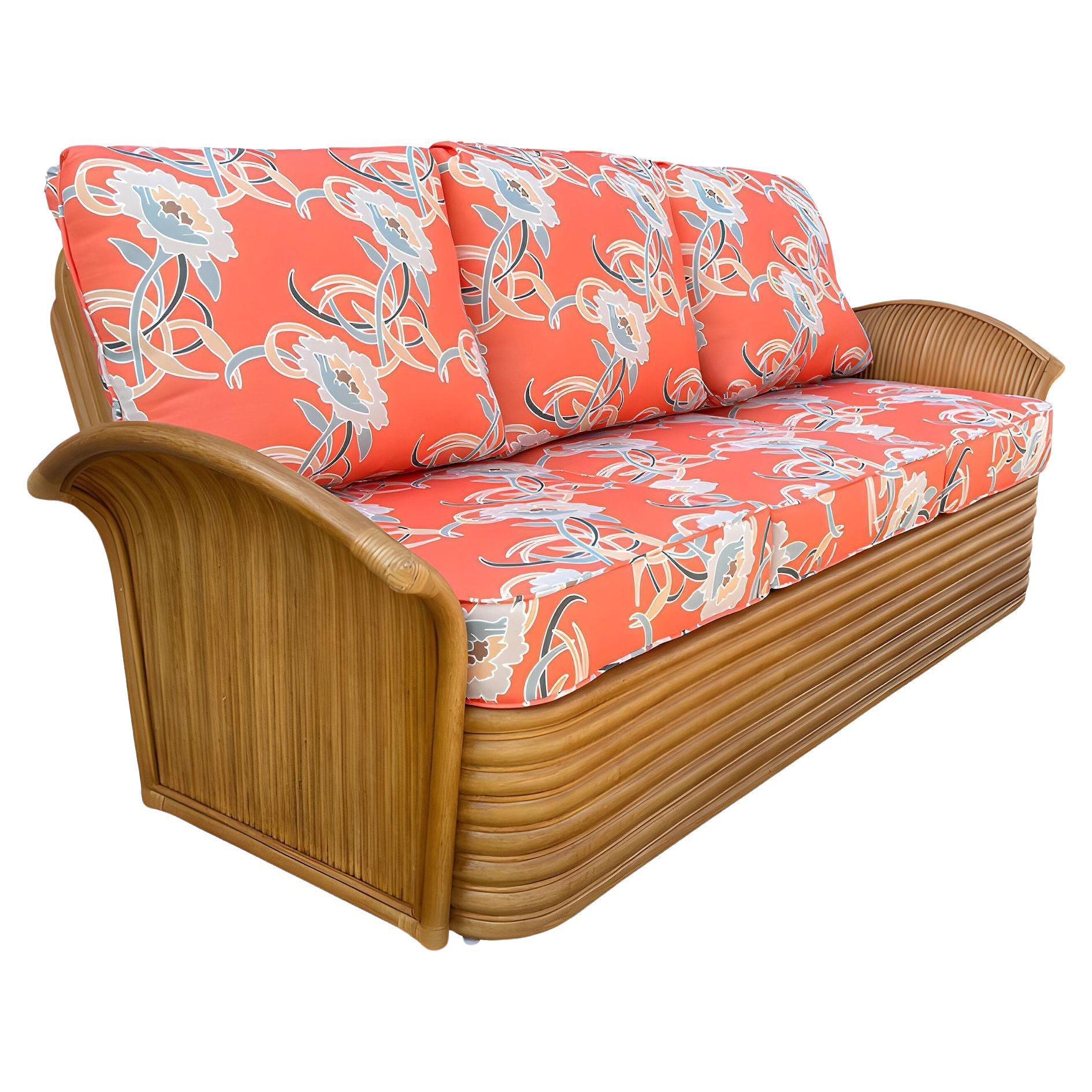 Restauriertes „Goldene Mädchen“ Rattan-Sofa „Fan Arm“ Dreisitzer-Sofa aus Rattan