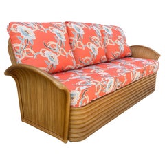 Restored "Golden Girls" Rattan "Fan Arm" Three-Seat One Piece Sofa