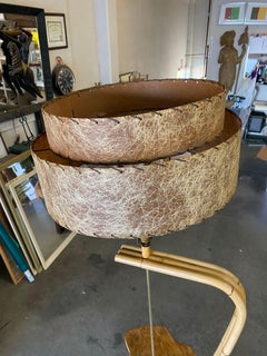 Restored Googie Asymmetric Pole Floor Lamp w/ Side Table & Fiberglass Shade