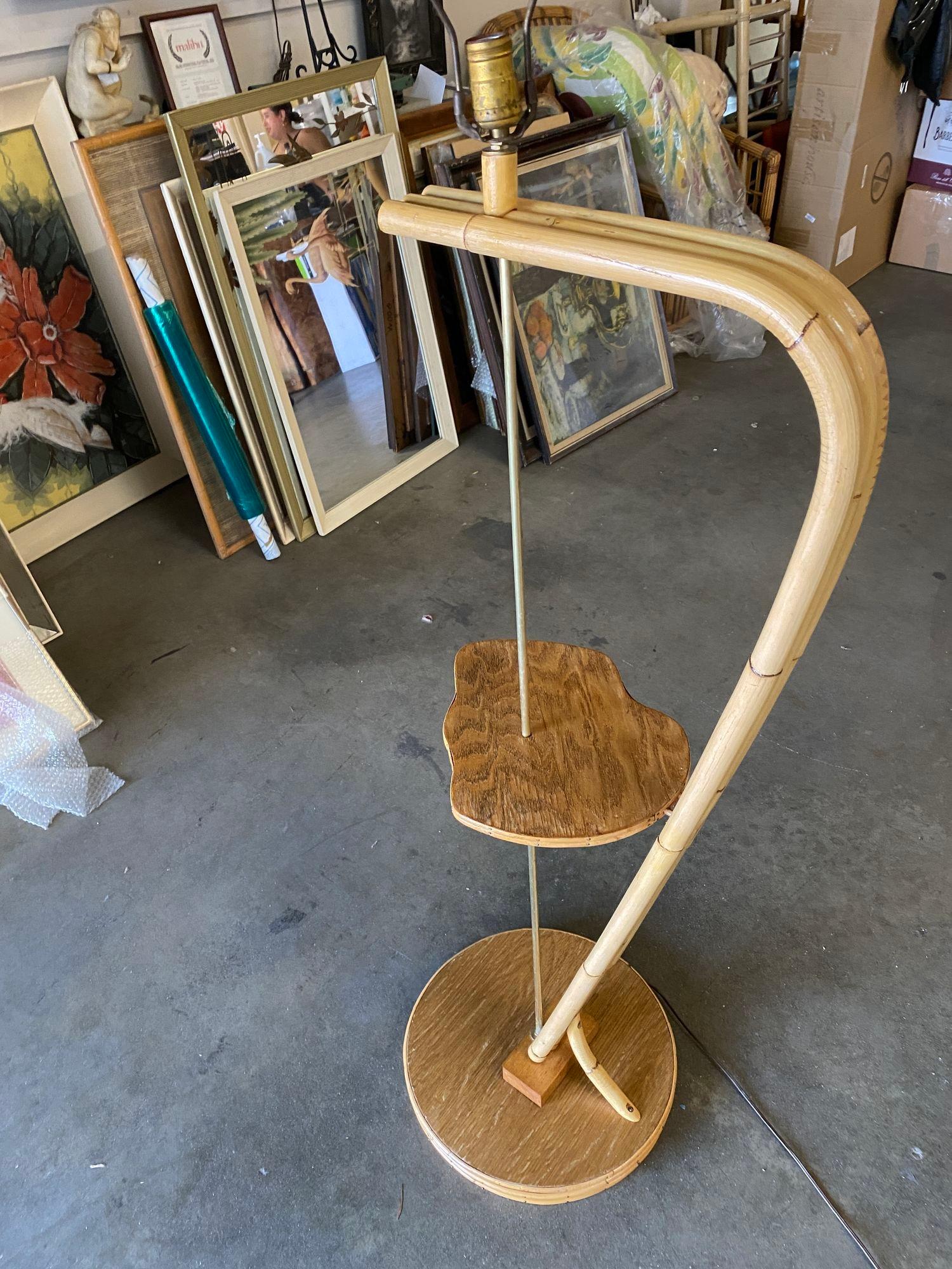American Restored Googie Asymmetric Pole Floor Lamp w/ Side Table & Fiberglass Shade For Sale