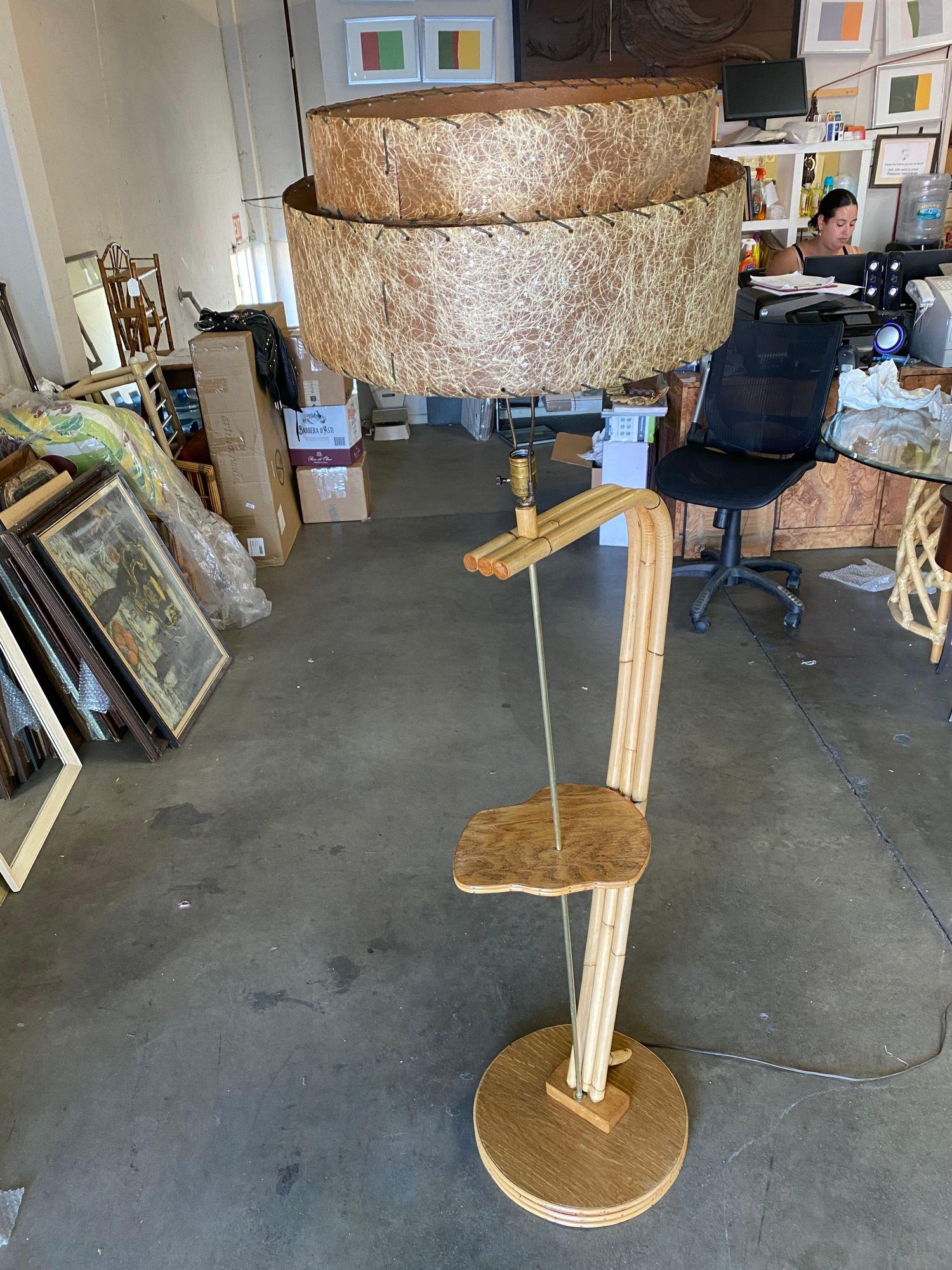 Restored Googie Asymmetric Pole Floor Lamp w/ Side Table & Fiberglass Shade In Excellent Condition For Sale In Van Nuys, CA