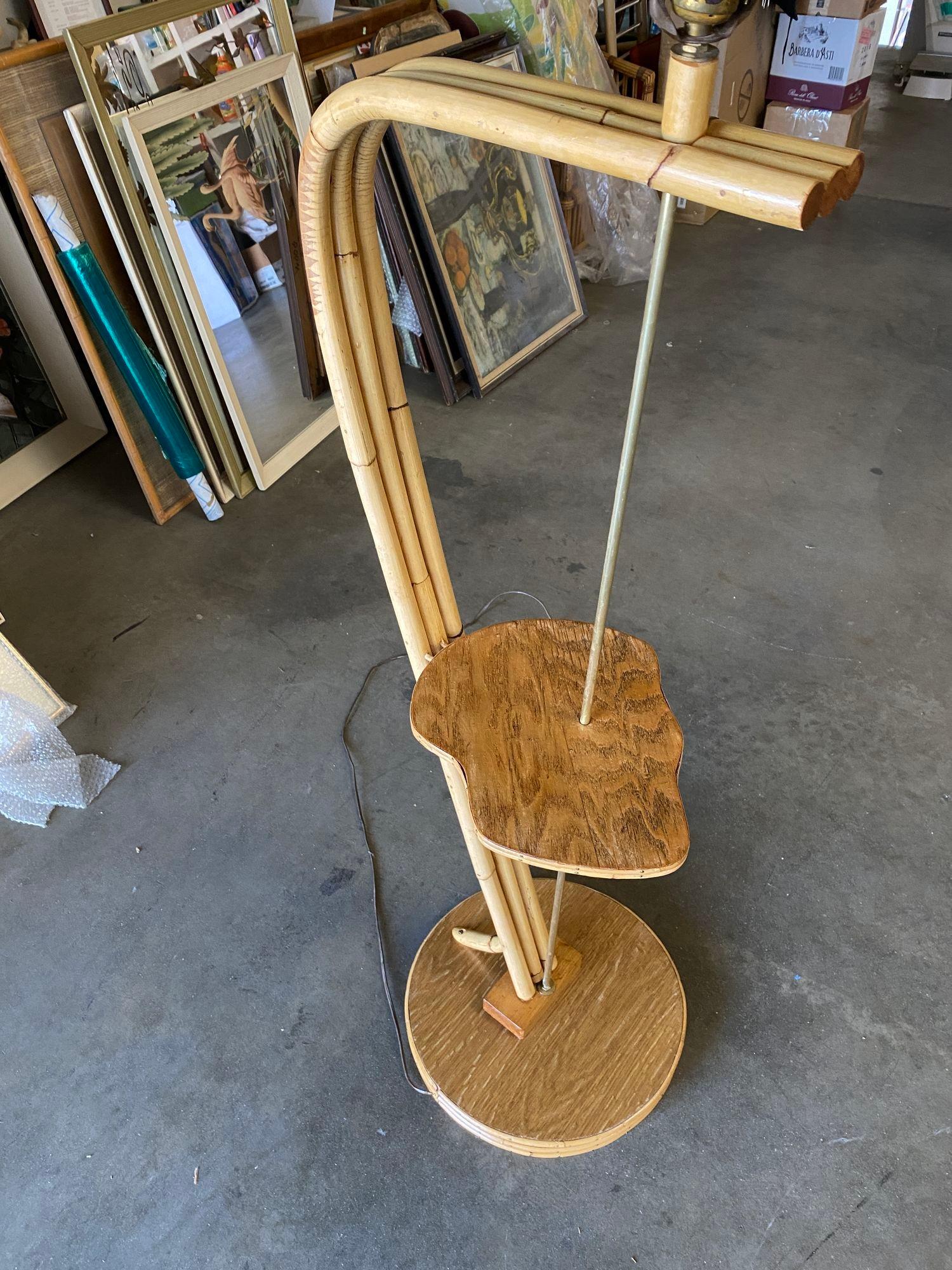Restored Googie Asymmetric Pole Floor Lamp w/ Side Table & Fiberglass Shade For Sale 1