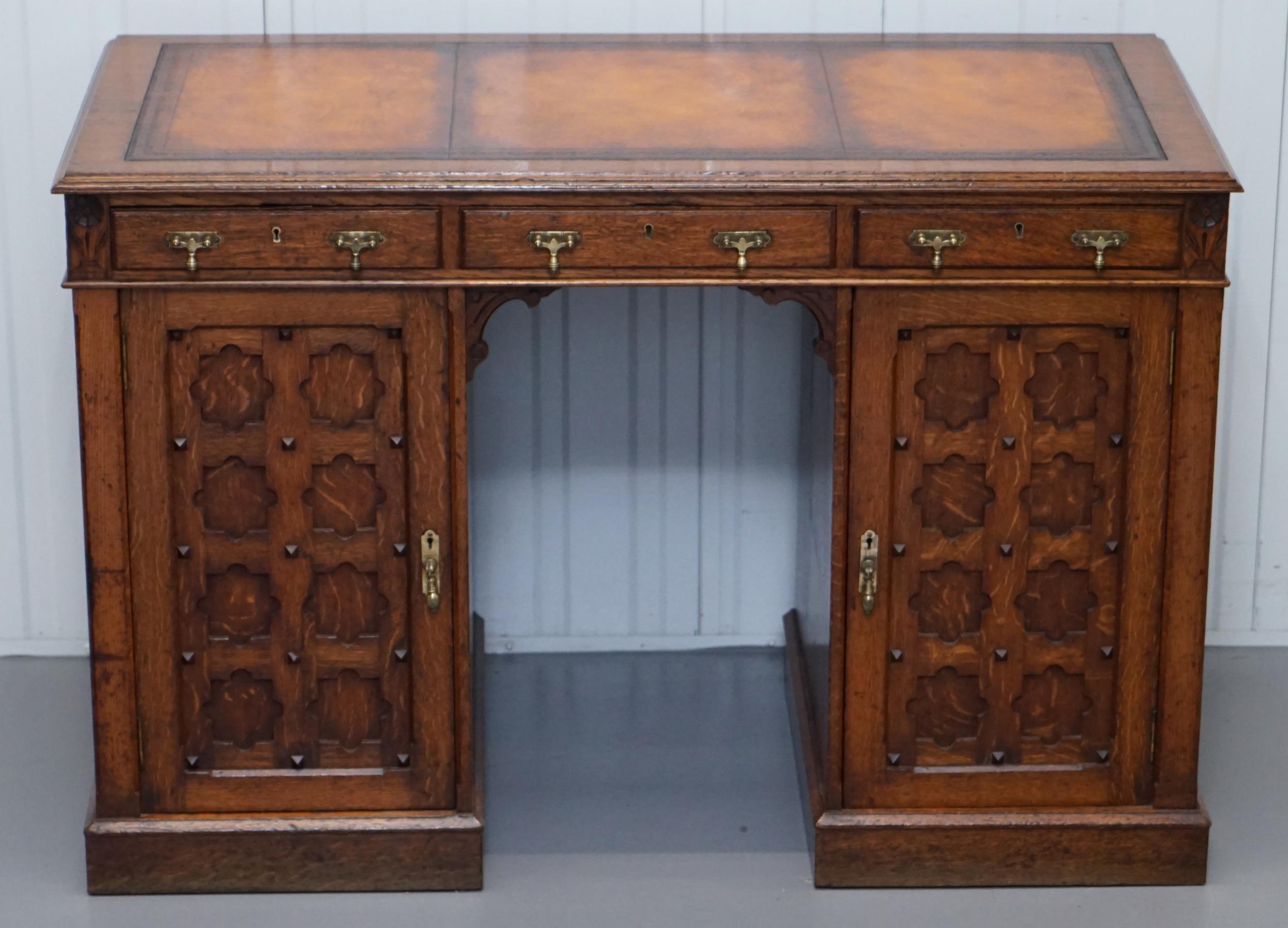 English Restored Gothic Revival Desk Side Bookcases Drawer Writing Slope Pugin Gillows For Sale
