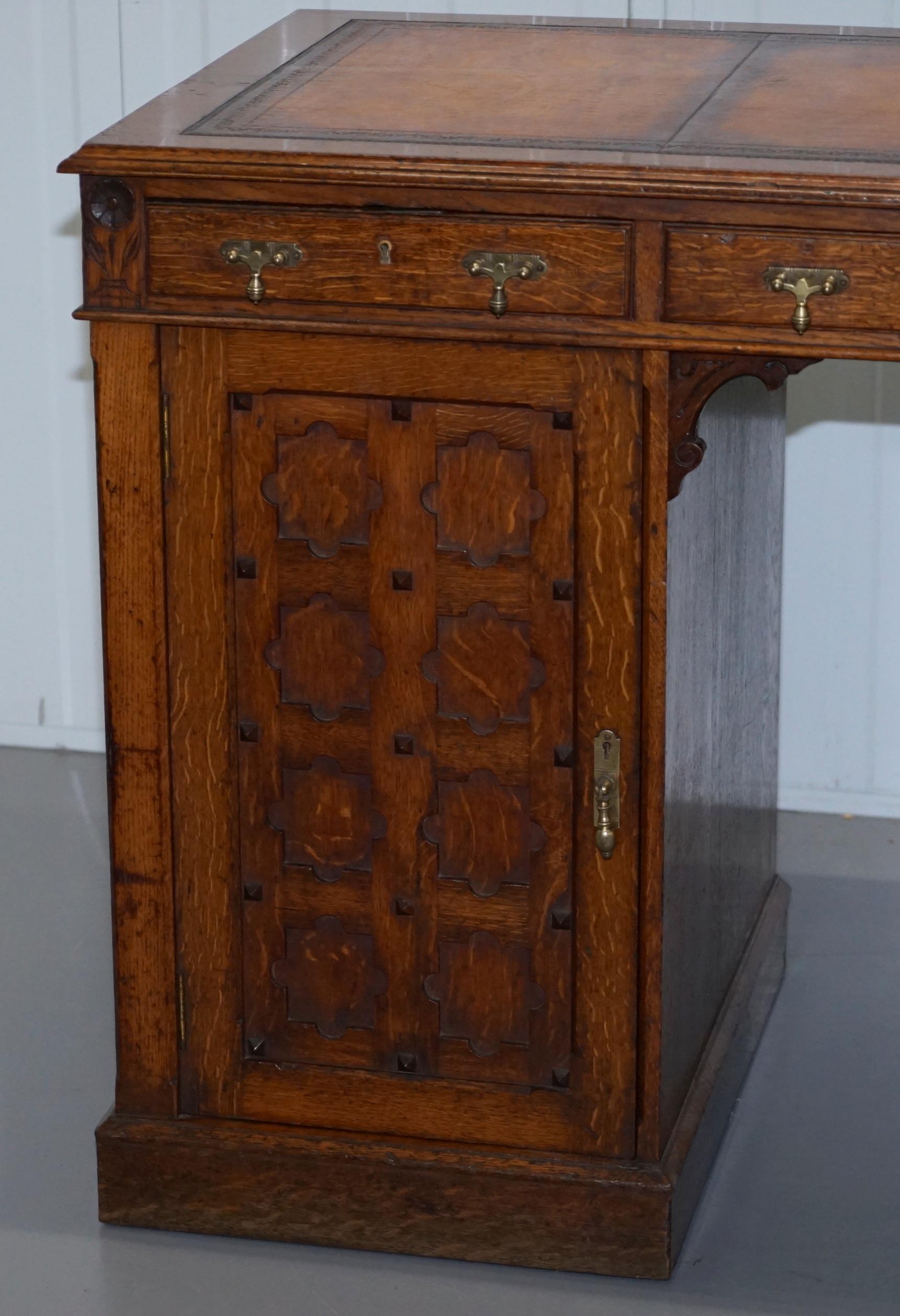 Leather Restored Gothic Revival Desk Side Bookcases Drawer Writing Slope Pugin Gillows For Sale