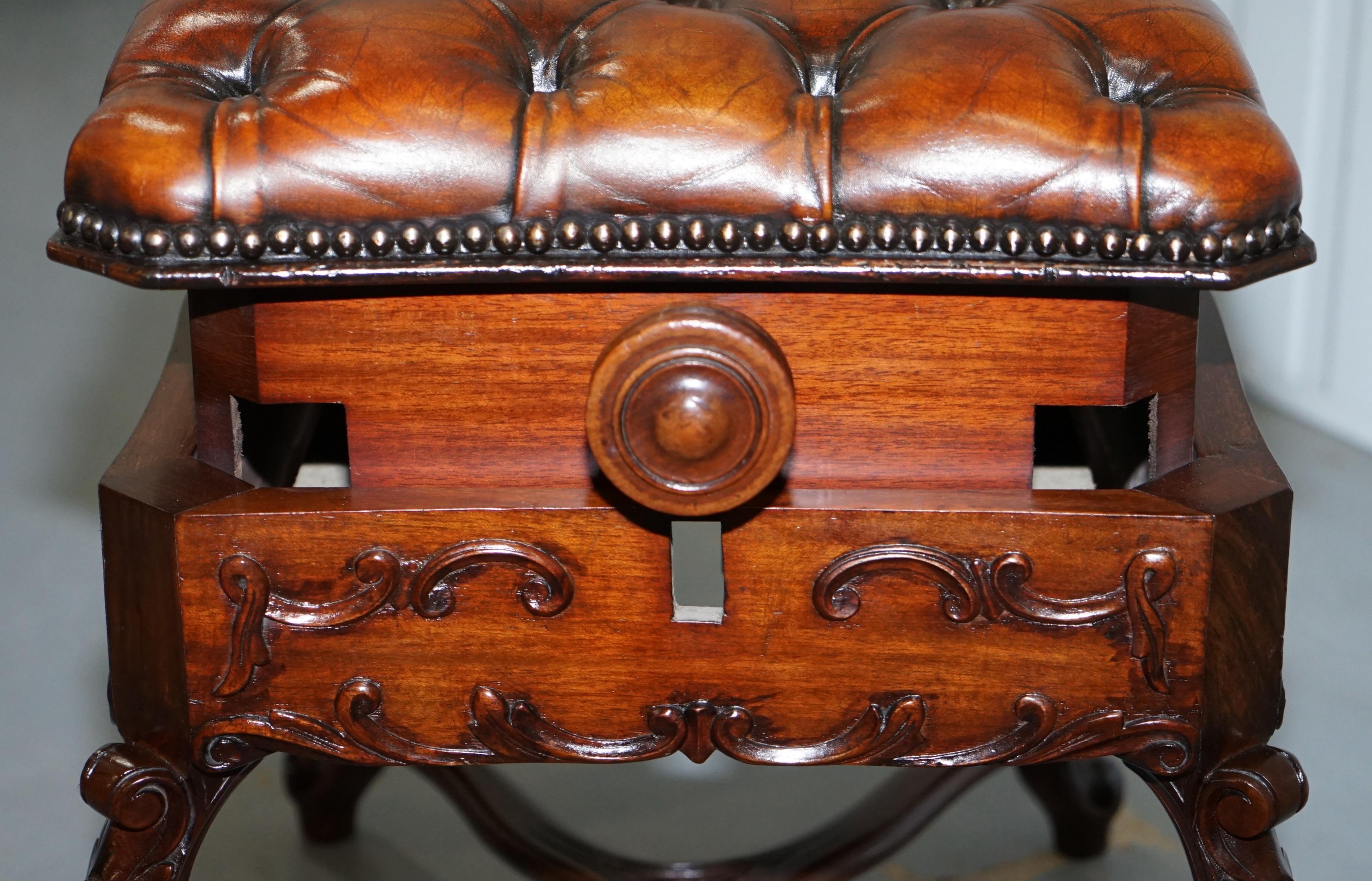 Restored H Brooks of London Rosewood Chesterfield Leather circa 1875 Piano Stool 8