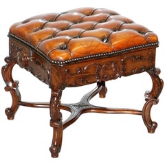 Tabouret de piano restauré H Brooks of London Rosewood Chesterfield Leather circa 1875