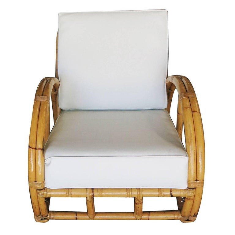 Mid-Century Modern Restored Half Moon Rattan Two-Strand Lounge Chair