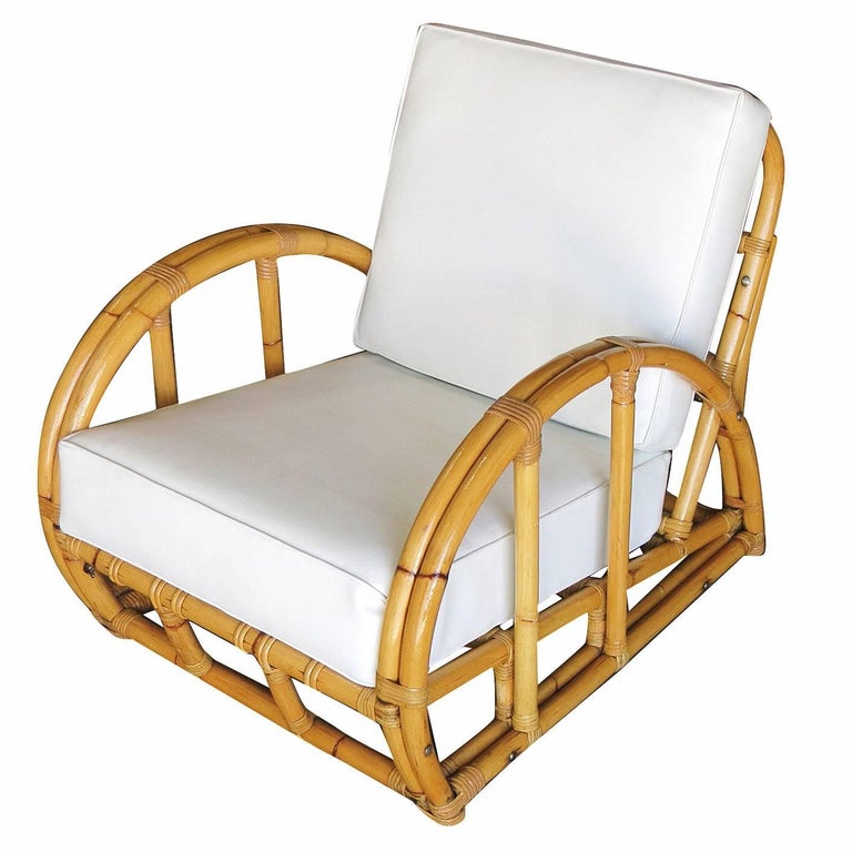 Restored Half Moon Rattan Two-Strand Lounge Chair In Excellent Condition In Van Nuys, CA