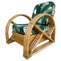 Restored Half Moon X Arm Rattan 3-Strand Lounge Chair