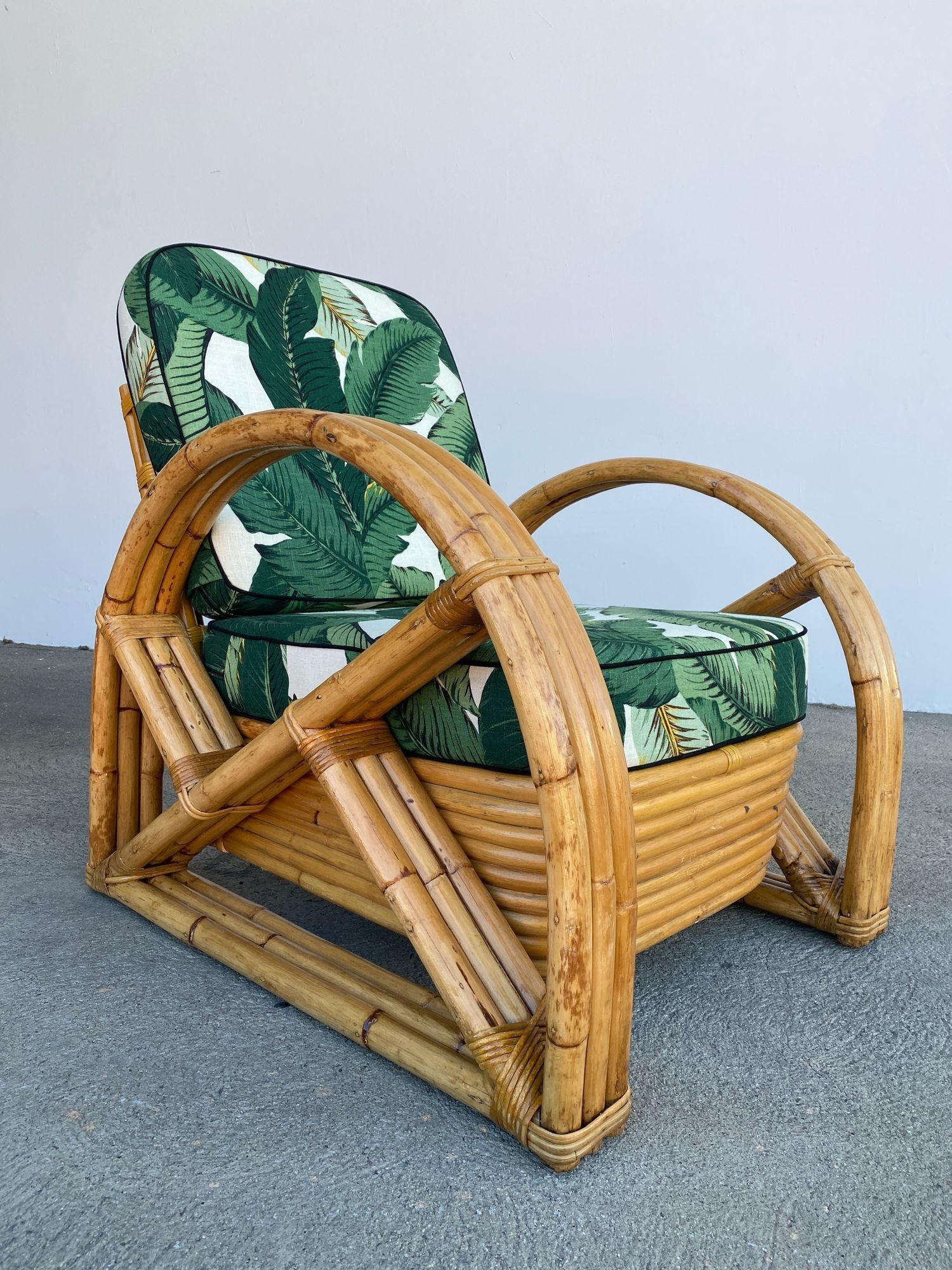 Restored Half Moon X Arm Rattan 3-Strand Lounge Chair In Excellent Condition In Van Nuys, CA