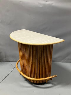 Restored Half Round Mid Century Rattan Bar w/ Foot Rest