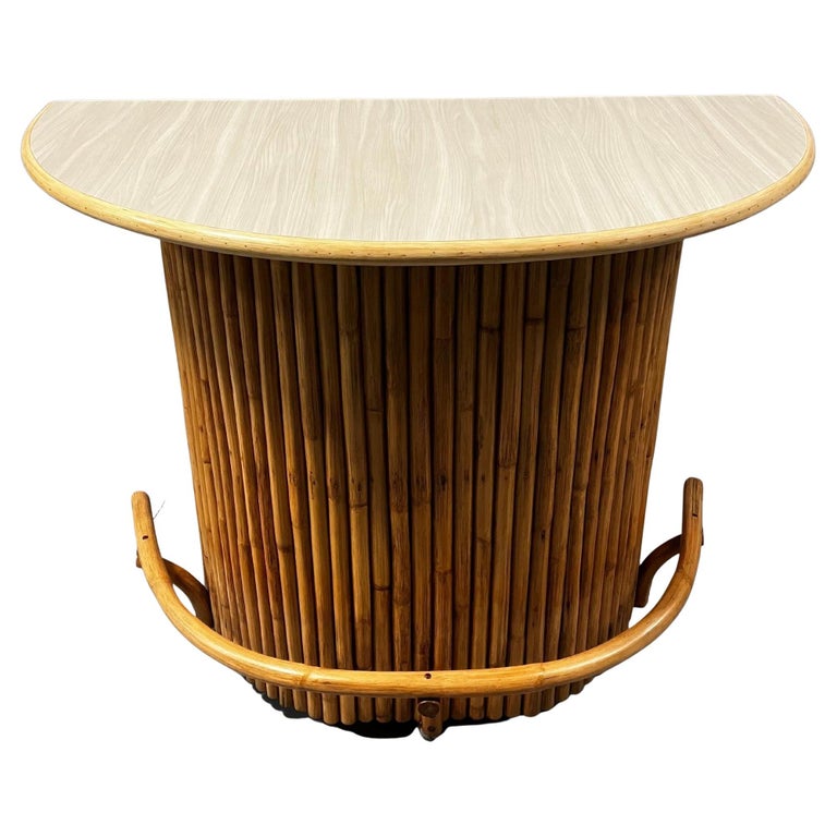 Restored Half Round Mid Century Rattan Bar w/ Foot Rest For Sale at 1stDibs