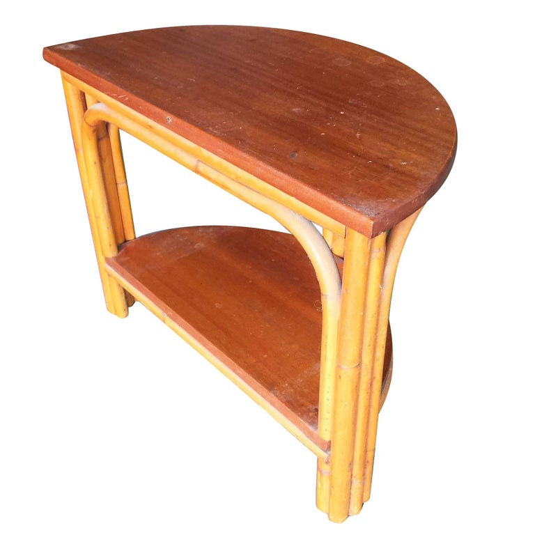 Restored Half Round Rattan Side Table with Mahogany Top at 1stDibs half round end table