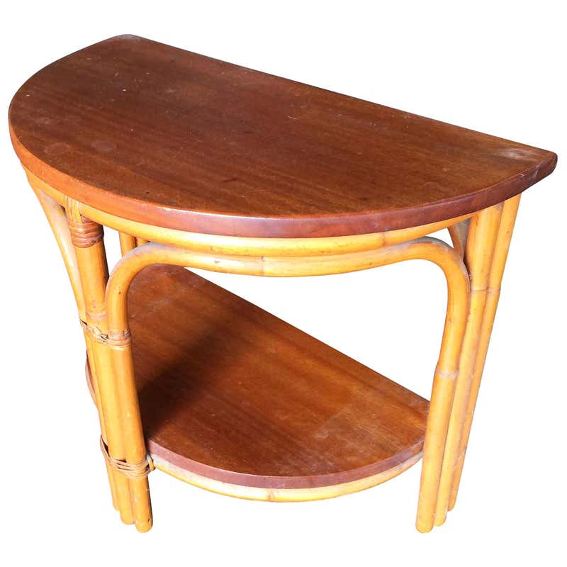 Restored Half Round Rattan Side Table with Mahogany Top at 1stDibs ...