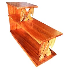 Used Restored Mid-century Hand Carved Bamboo Pattern Koa Wood Side Table