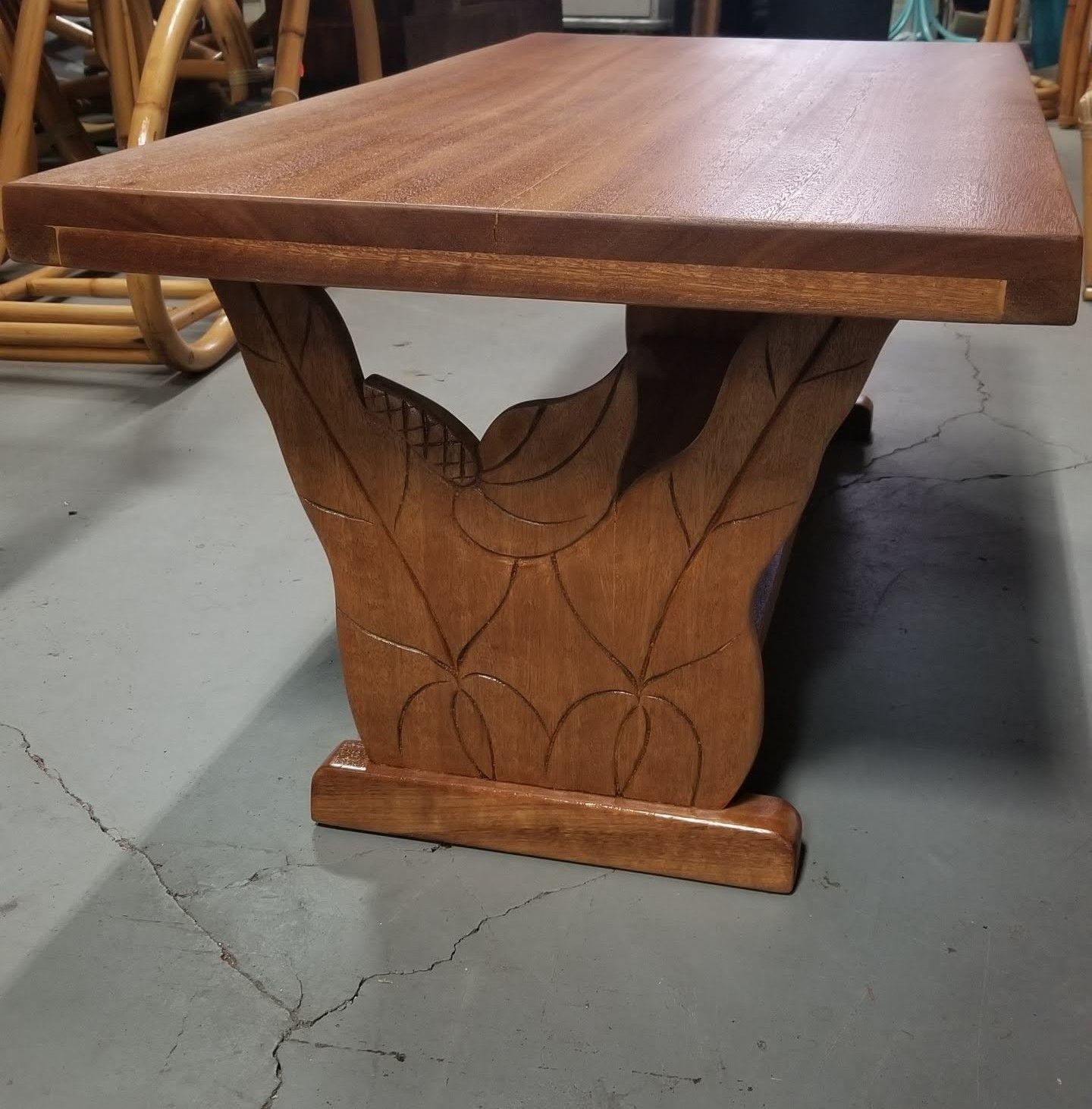Restored Hand Carved Calla Lily Koa Wood Side Table Set For Sale 6