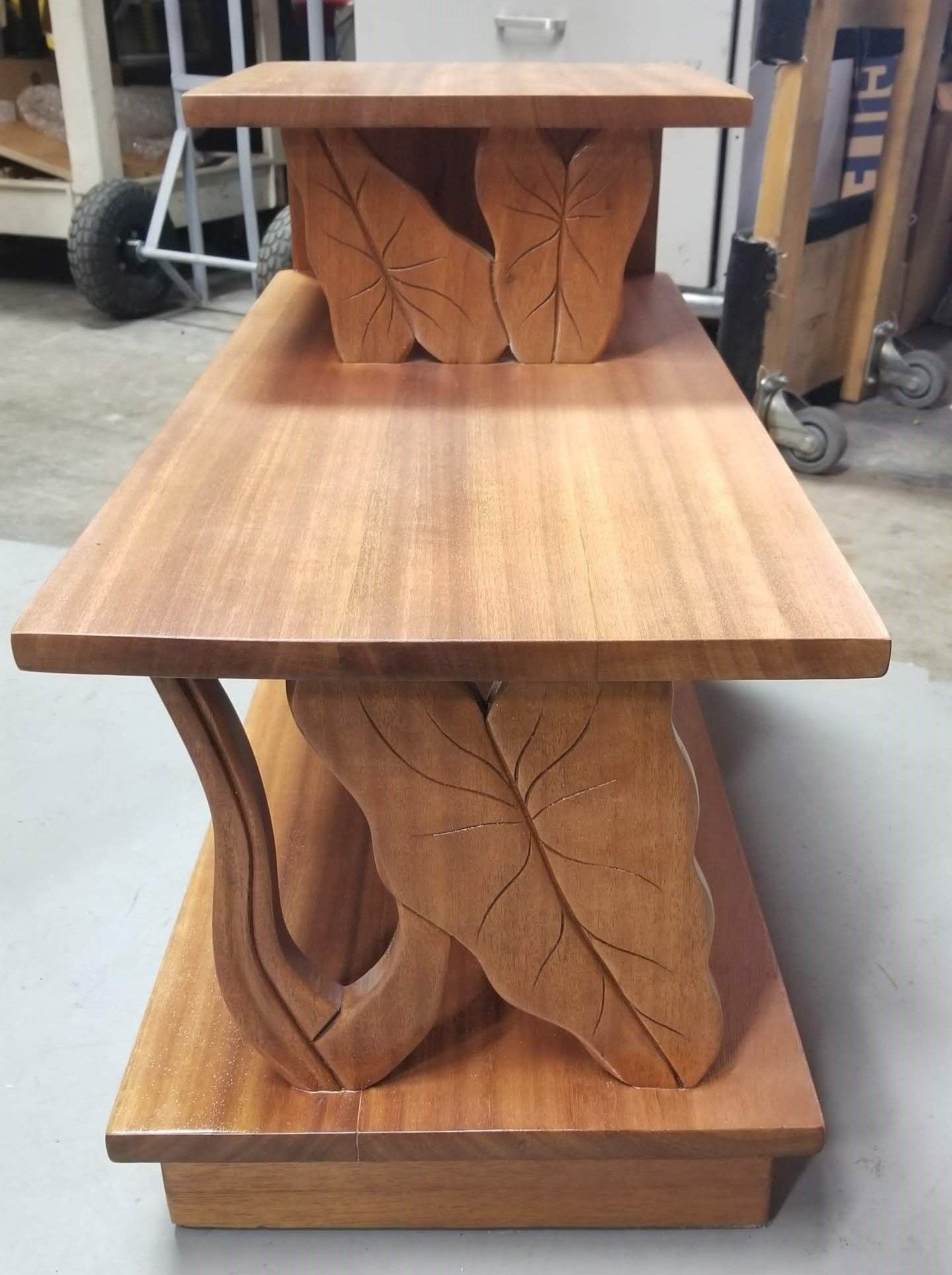 Mid-20th Century Restored Hand Carved Calla Lily Koa Wood Side Table Set For Sale