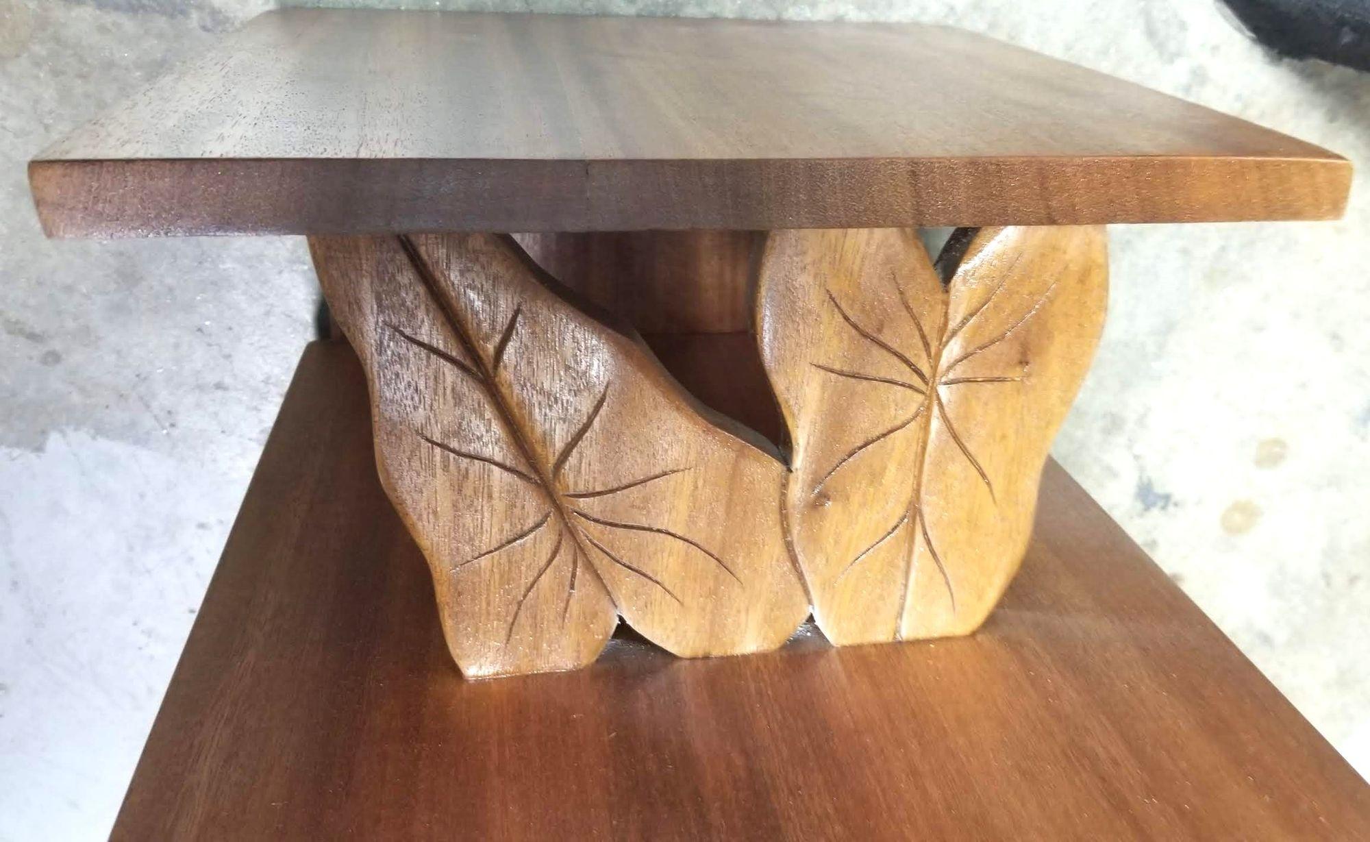 Restored Hand Carved Calla Lily Koa Wood Side Table Set For Sale 2