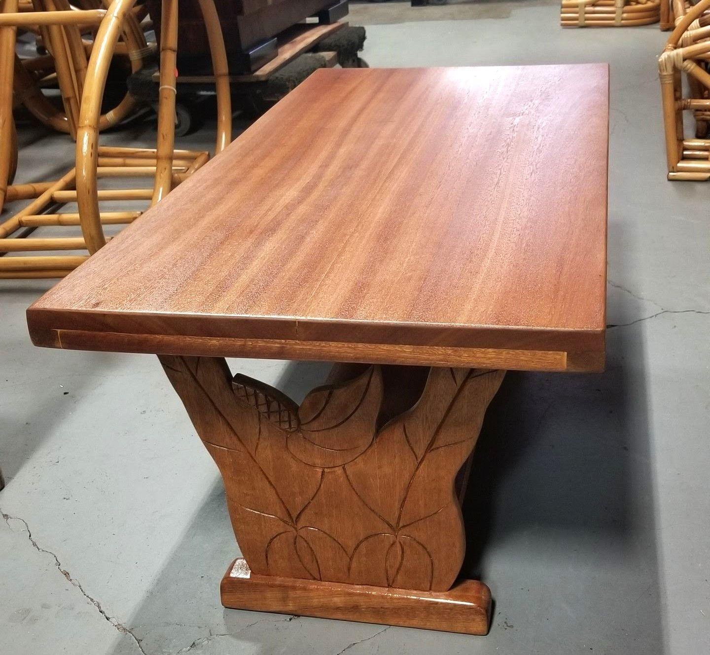 Restored Hand Carved Calla Lily Koa Wood Side Table Set For Sale 5