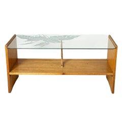 Restored Hand Carved Hawaiian Koa Wood 2 Tiered Console Table w/ Glass Table